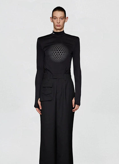 ANNAKIKI black space geometric print long sleeve top-RIMURU.