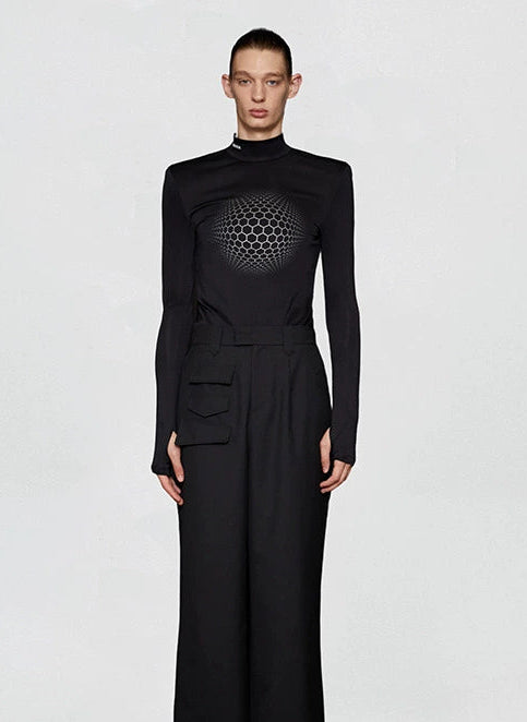 ANNAKIKI black space geometric print long sleeve top-RIMURU.