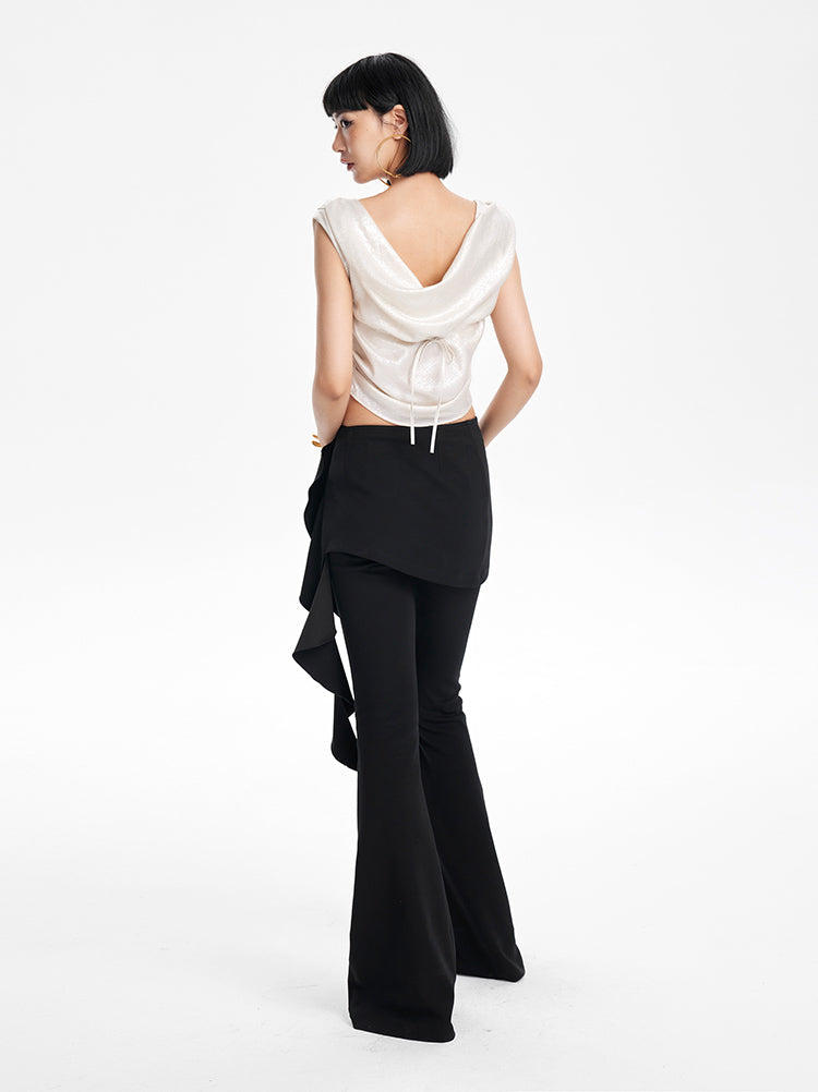 TINY IN Irregular Streamer Swing Neck Pleated Top - OSCA