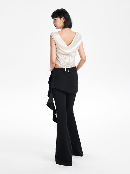 TINY IN Irregular Streamer Swing Neck Pleated Top - OSCA