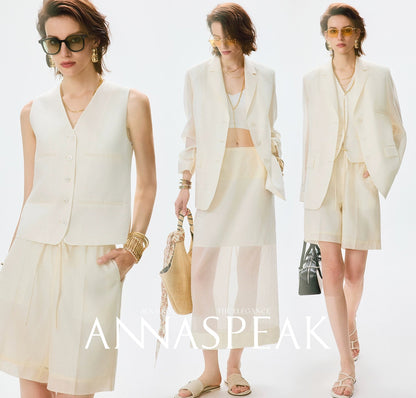 ANNASPEAK  mulberry silk cool silk haute couture upright suit vest set-ANCHOR.