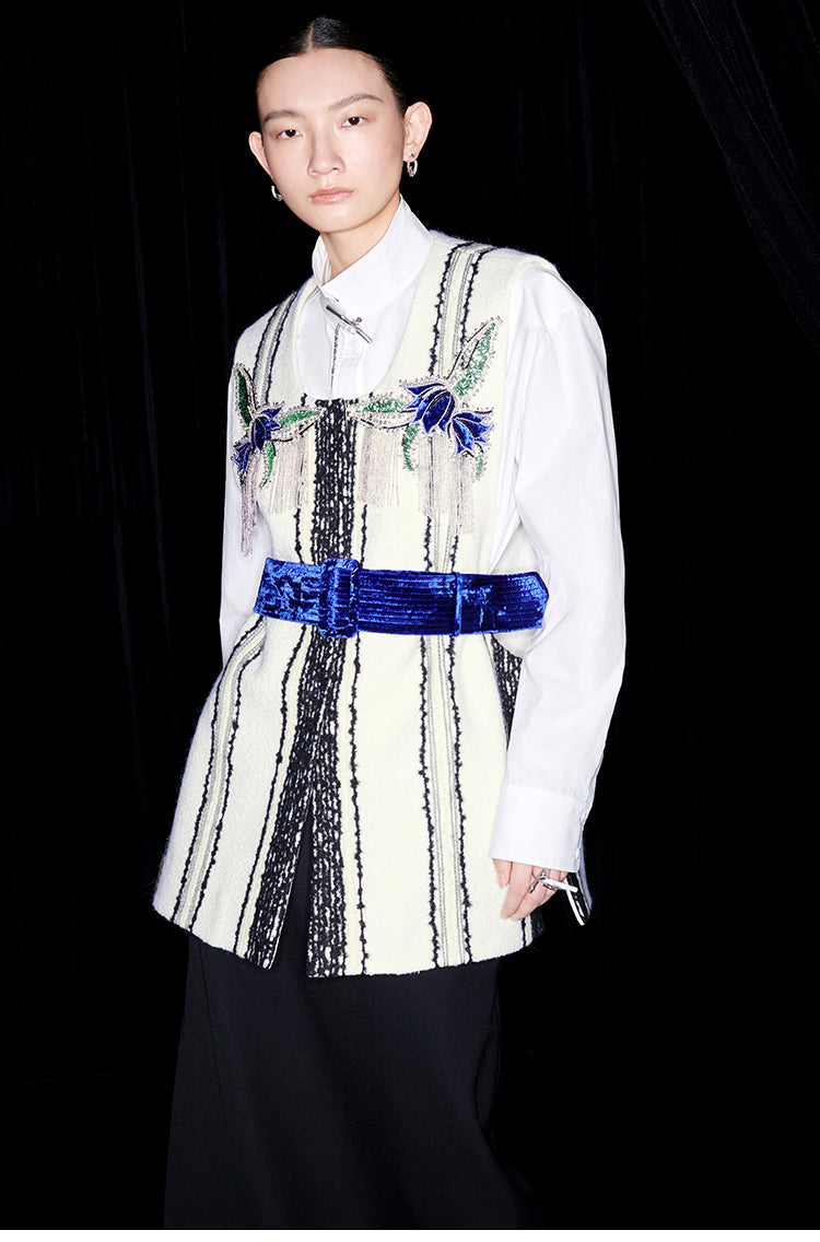 M essential Mackay designer fur stripe embroidered gilet skirt vest dress- Salumd