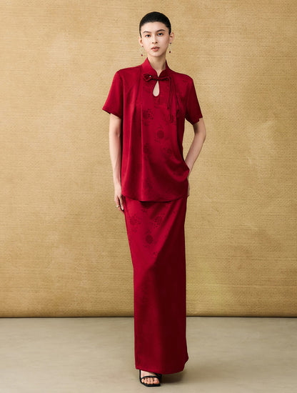 HECO Chinese acetate jacquard women's cool flesh covering elegant skirt - DATE.