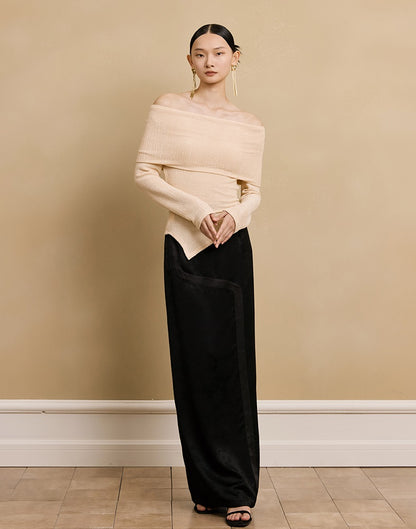 HECO stretch pleated off-the-shoulder long sleeve T-shirt - GRAD.