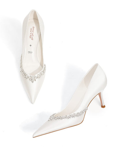 PJJUU white satin French high heel shoes  - FAITH.