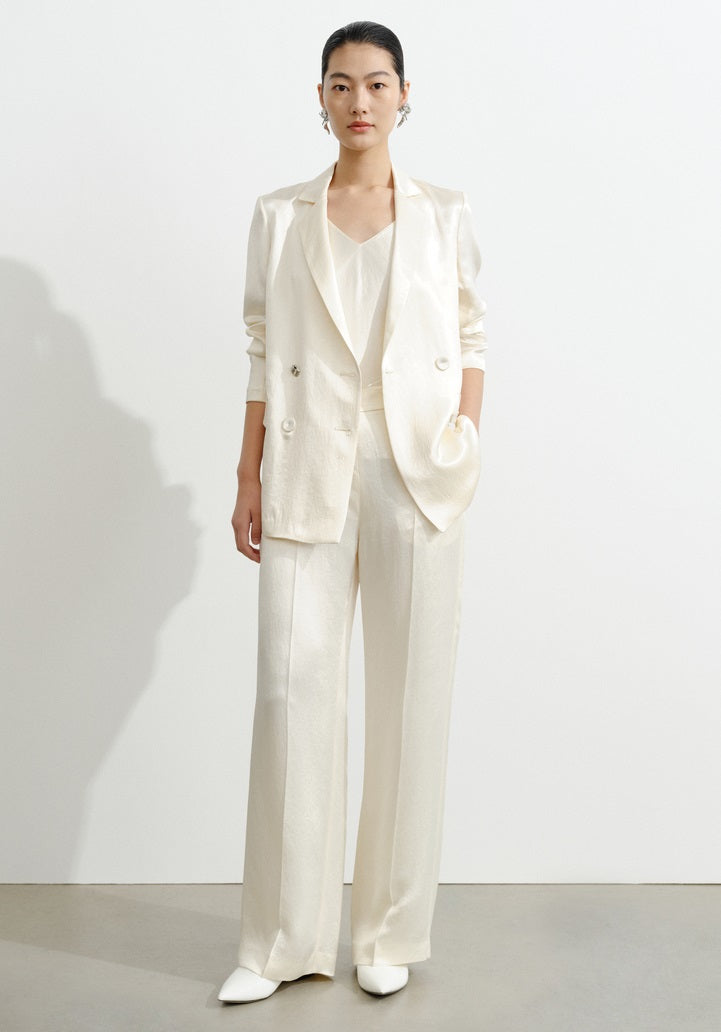 COMME MOI Lv Yan designer summer women's acetate luster commuter straight suit - WILLOW .