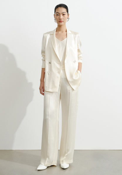 COMME MOI Lv Yan designer summer women's acetate luster commuter straight suit - WILLOW .