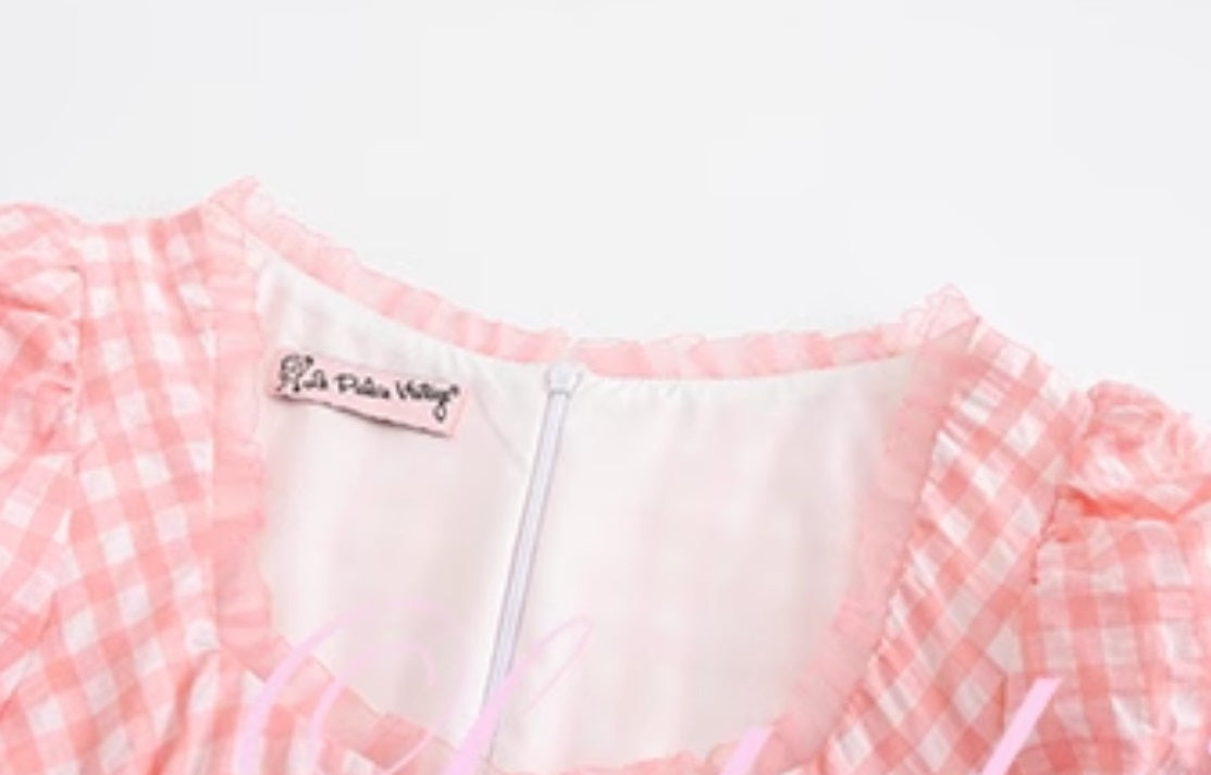 Le Palais Vintage Sweet Pink Padded Puff Sleeve Slim Fit Dress-HORIMIYA.