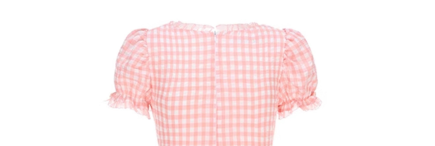 Le Palais Vintage Sweet Pink Padded Puff Sleeve Slim Fit Dress-HORIMIYA.