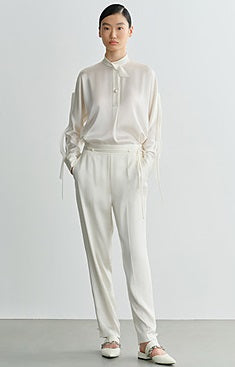 COMME MOI Lv Yan Designer Summer Women's Half Placket Gauze Strip satin  Top - REMI.