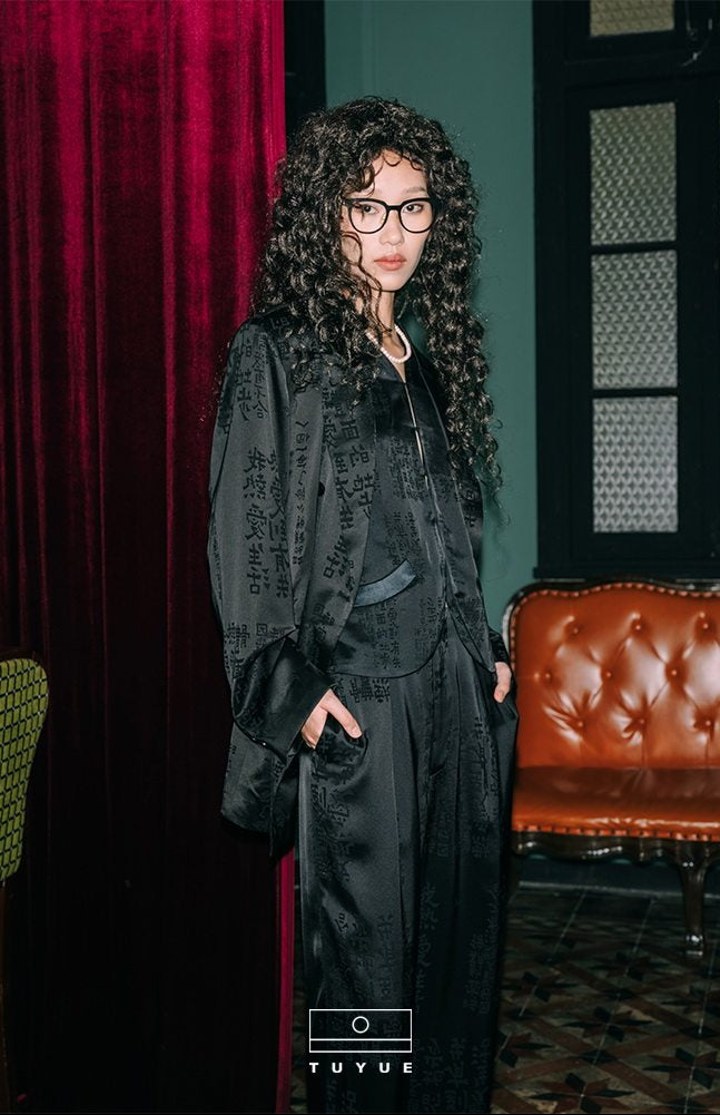TUYUE Calligraphy Acetate Satin Casual Silhouette Blazer - LILY.
