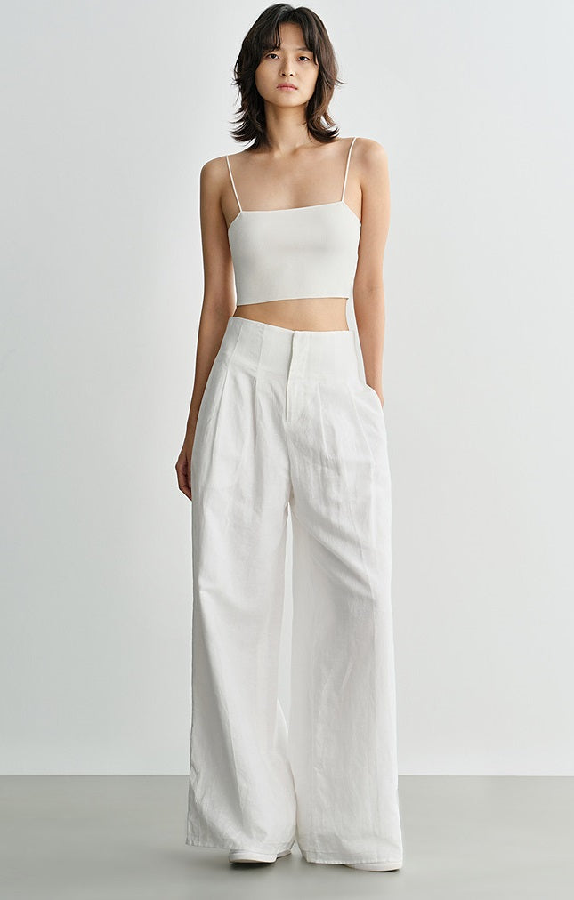 COMME MOI women's light linen wide-leg pant suit set - MESSIAH.