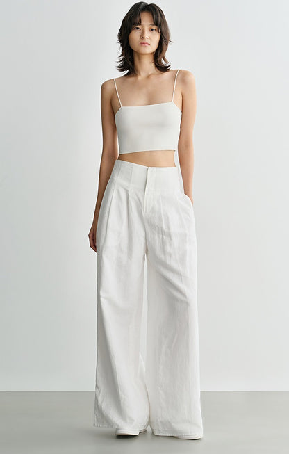 COMME MOI women's light linen wide-leg pant suit set - MESSIAH.