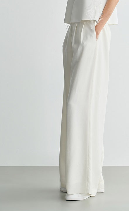 COMME MOI Lv Yan Designer Spring Women's Triacetate White Wide-leg Pants - VIVIAN.