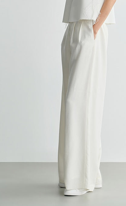 COMME MOI Lv Yan Designer Spring Women's Triacetate White Wide-leg Pants - VIVIAN.