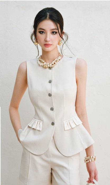 WANGXO |Custom Metal Buckle Round Neck Umbrella Hem Waist Vest- KIRA.