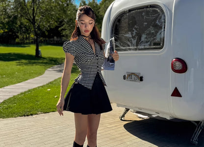 Le Palais Vintage black wrap short shirt ruffled puffy skirt-CALCIFER.