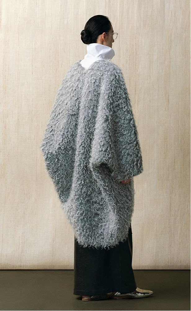 ZHUCHONGYUN curly textured wool loose midi curved cardigan jacket--MOJO.