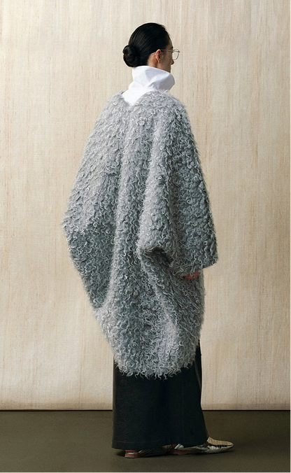 ZHUCHONGYUN curly textured wool loose midi curved cardigan jacket--MOJO.