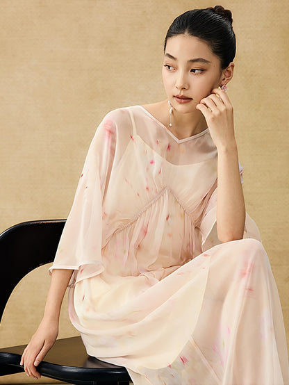 HECO Chinese Resort Style Flowing V-neck Dress - STONE.