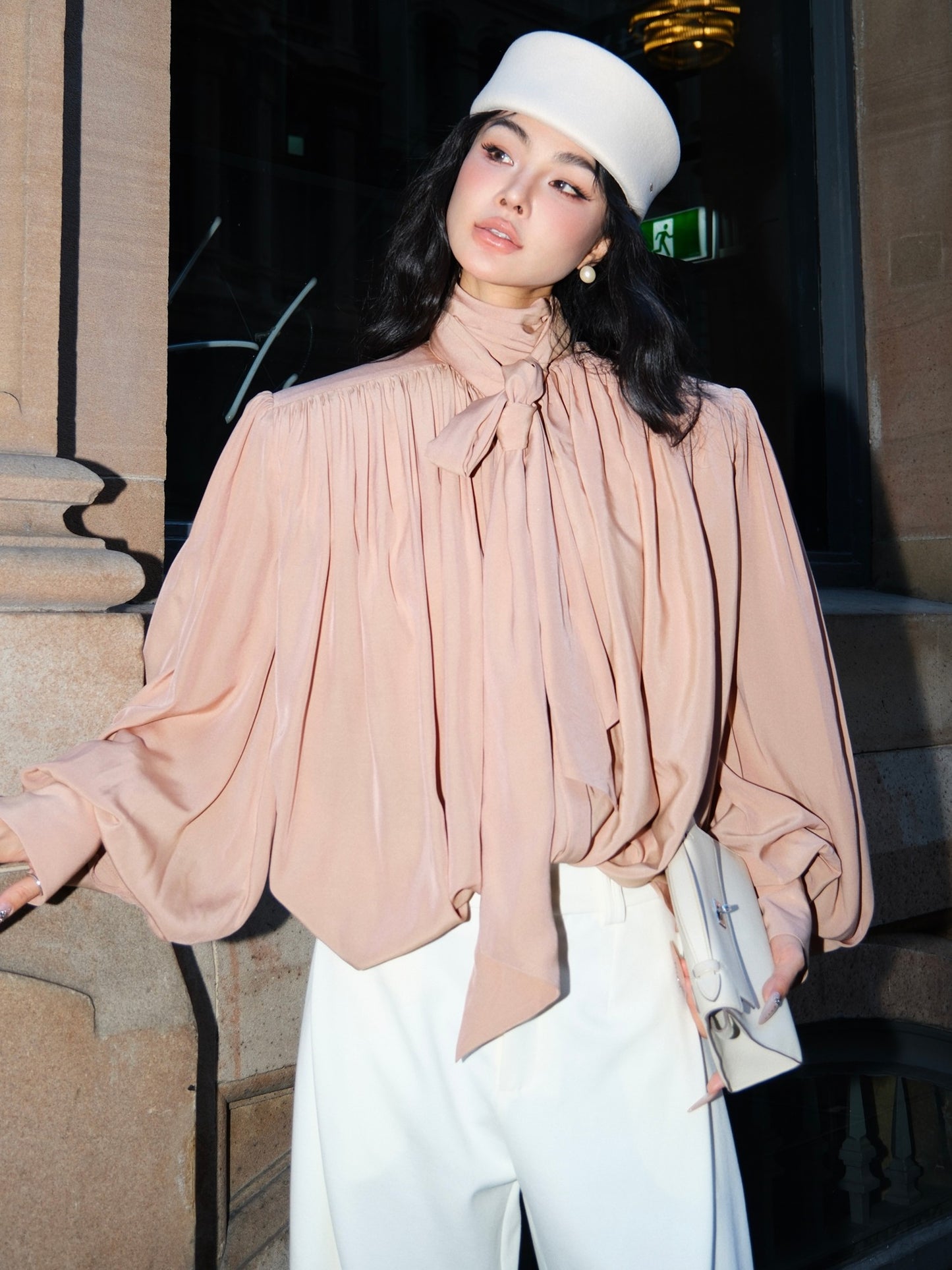 MEI SANGUAN Lotus Pink Streamer Lantern-Sleeve Top - DAVID
