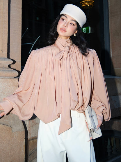 MEI SANGUAN Lotus Pink Streamer Lantern-Sleeve Top - DAVID