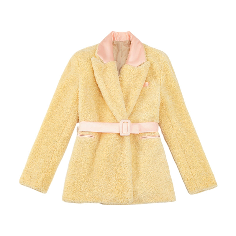 Le Palais Vintage Elegant Yellow Fur Short Warm Jacket-Pine - LILLY.
