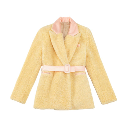Le Palais Vintage Elegant Yellow Fur Short Warm Jacket-Pine - LILLY.