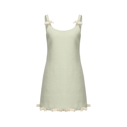 ATELIER MISS LU Bow Patchwork Sheep Wool Camisole Dress - FOGT.