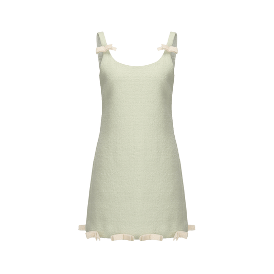 ATELIER MISS LU Bow Patchwork Sheep Wool Camisole Dress - FOGT.