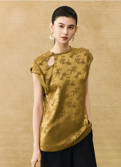 HECO Chinese Acetate Fugui Buckle Short Sleeve T-Shirt - CLOVE.