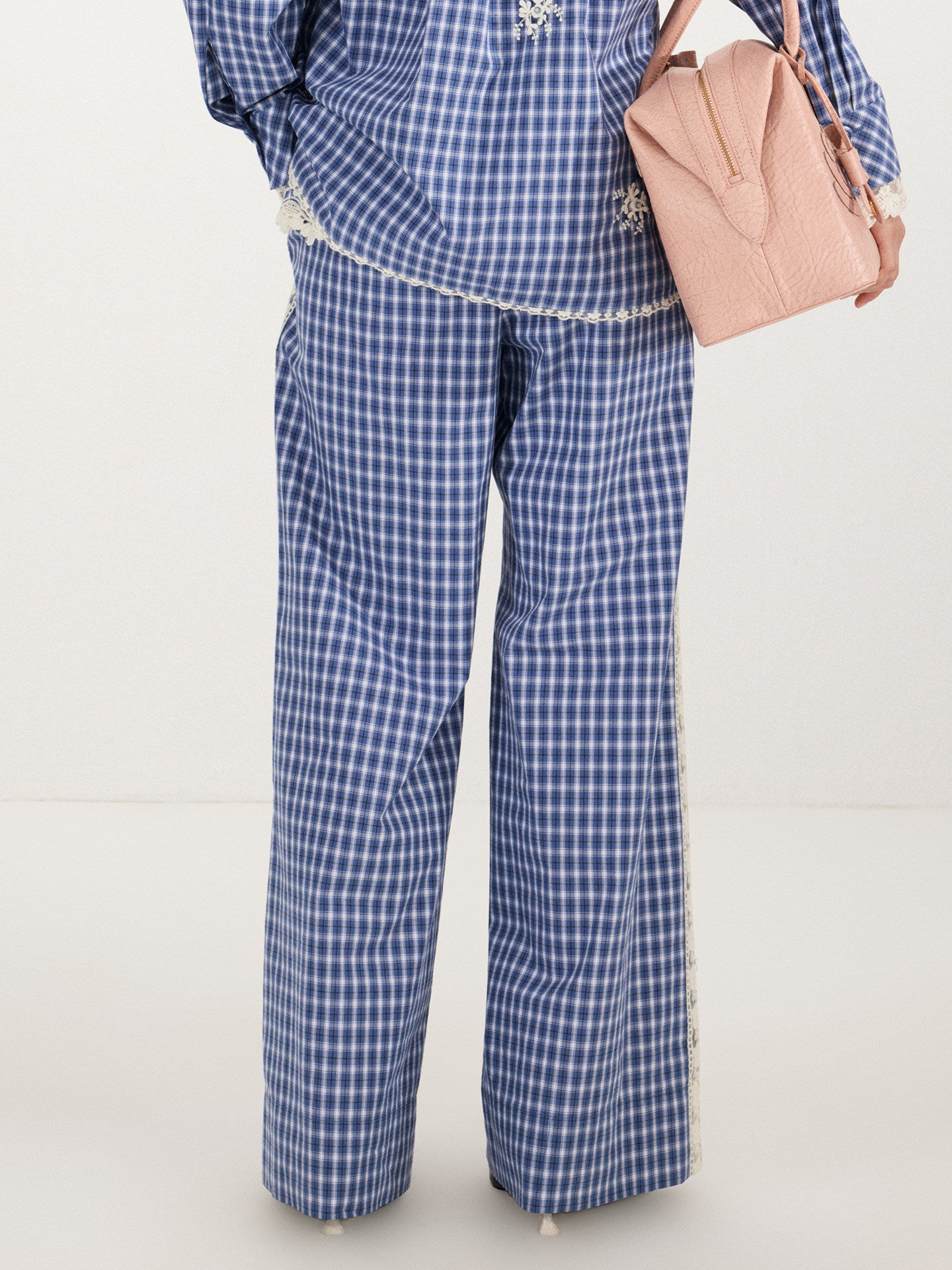 FAME plaid beaded cut-out patchwork trousers straight slacks - TREVOR