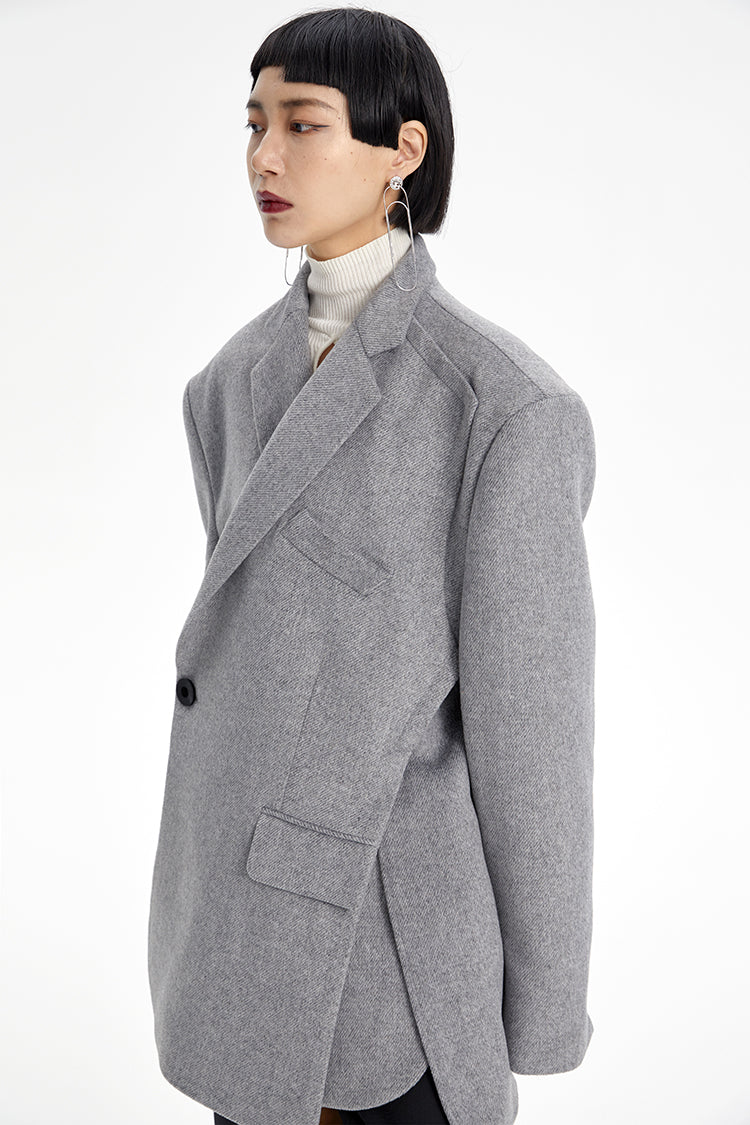 TINY IN misplaced silhouette wool women's midi grey coat -YAMO