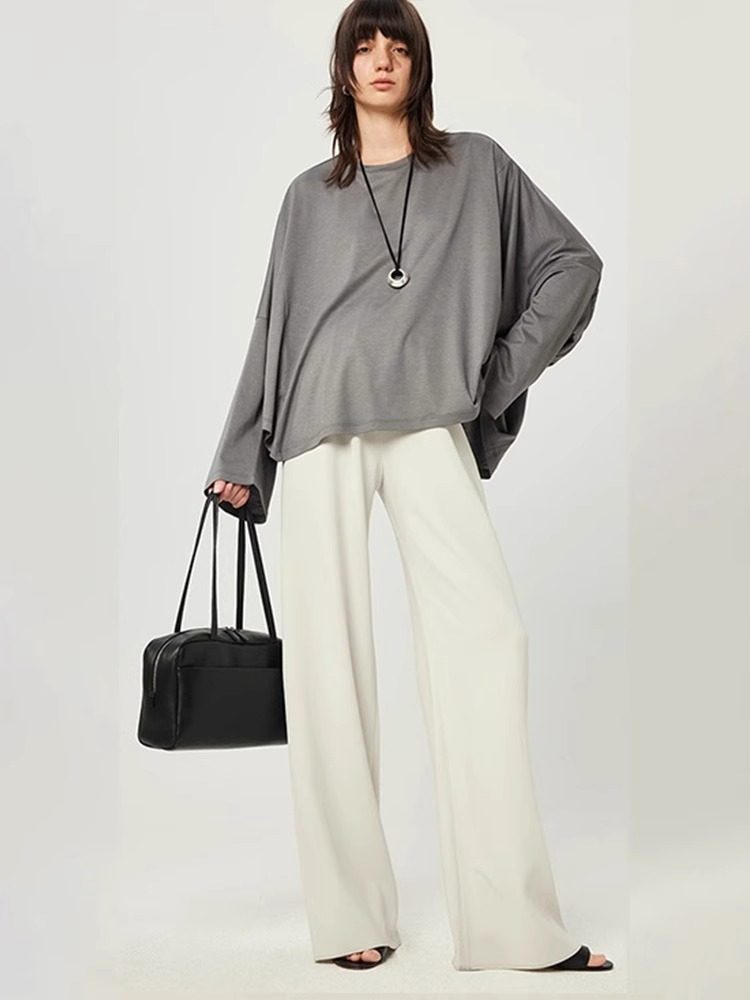 NOTHING WRITTEN  triacetate wrinkle long leg one-piece air pants-IRIS.