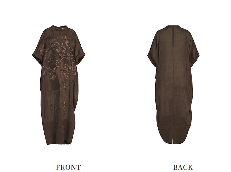 ZHUCHONGYUN summer sheer thin curled cuffs loose short-sleeved dress--SORA.