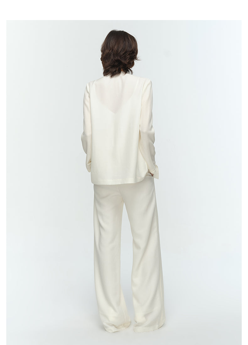 COMME MOI Lu Yan designer's new women's commuter collarless silk wool streamer suit - MARTHA.