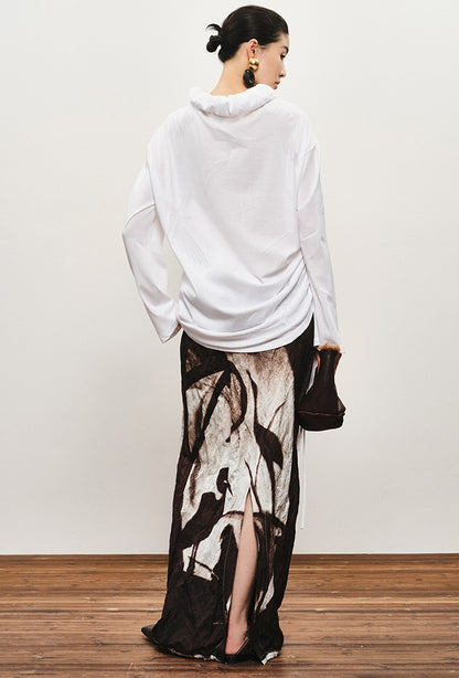 ZHUCHONGYUN Autumn Stork Leaf Slit Drawstring Skirt--YATO.