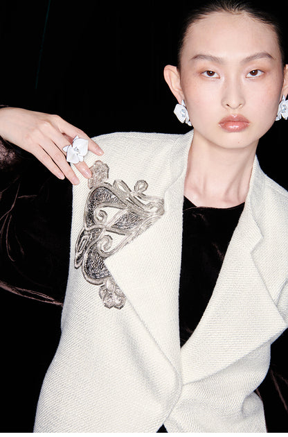 M essential Mackay designer embroidered stand-collar vest velvet top pant set - Niara