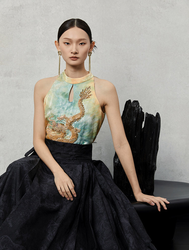 HECO silk tie-dye jacquard vest camisole top women - grat.