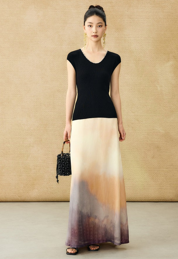 HECO Chinese style U-neck nail bead shoulder wrap small fly sleeve top - ROSE.