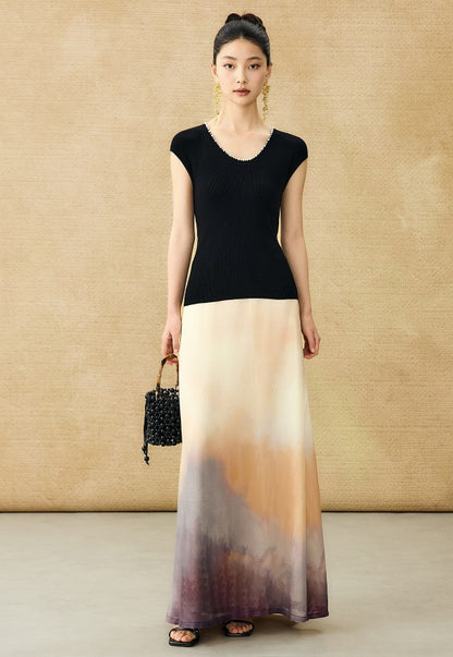 HECO Chinese style U-neck nail bead shoulder wrap small fly sleeve top - ROSE.