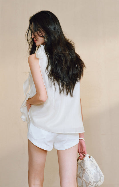 WANGXO Luxury Brand High-End Tencel Acetate Heavy Handmade Nail Flowers French Loose Ribbon Sleeveless Top - MAEVE