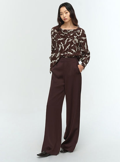 COMME MOI Lu Yan Designer New Women's Retro Printed One-Line Collar Silk Shirt - PRIDE.