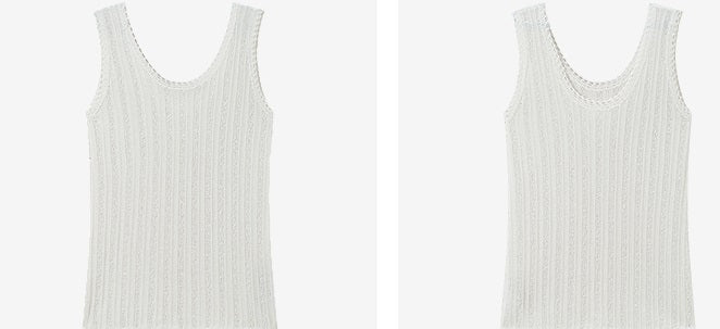 COMME MOI Women's White Cutout Raw Edge Knitted Vest - STELLA.
