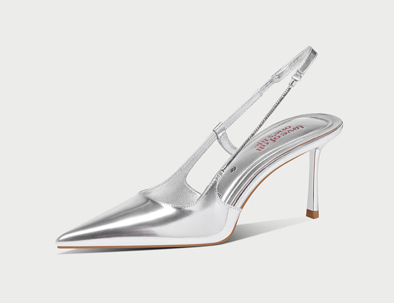 Pjjuu Women's Summer Leather Sandals With Silver Stiletto Heels - SOME