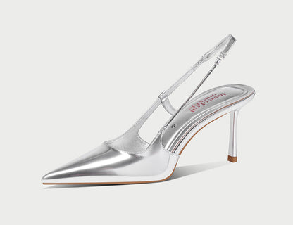 Pjjuu Women's Summer Leather Sandals With Silver Stiletto Heels - SOME