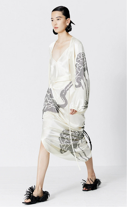 ZHUCHONGYUN white glossy V-neck suspender top--MORGIANA.