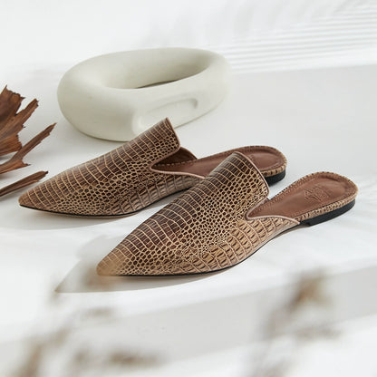 B-FEI Simple lizard pattern mules pointed leather shoes-PLIM.