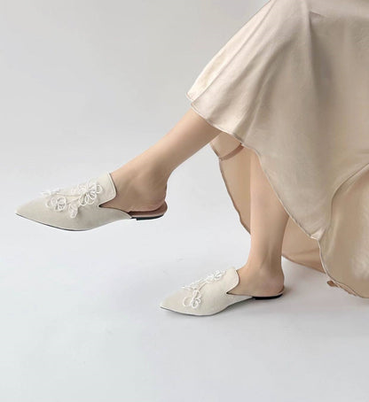 B-FEI women summer white beaded flat shoes-MOREU.