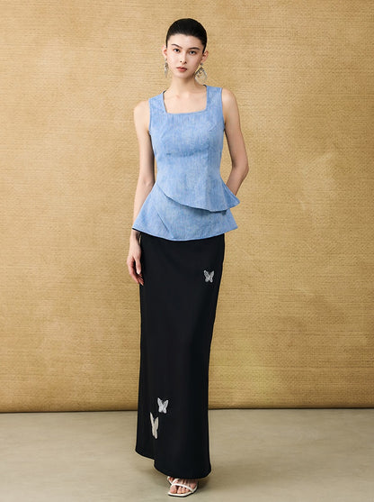 HECO Chinese women's summer blended glitter diamond I-shirt - SHADOW.